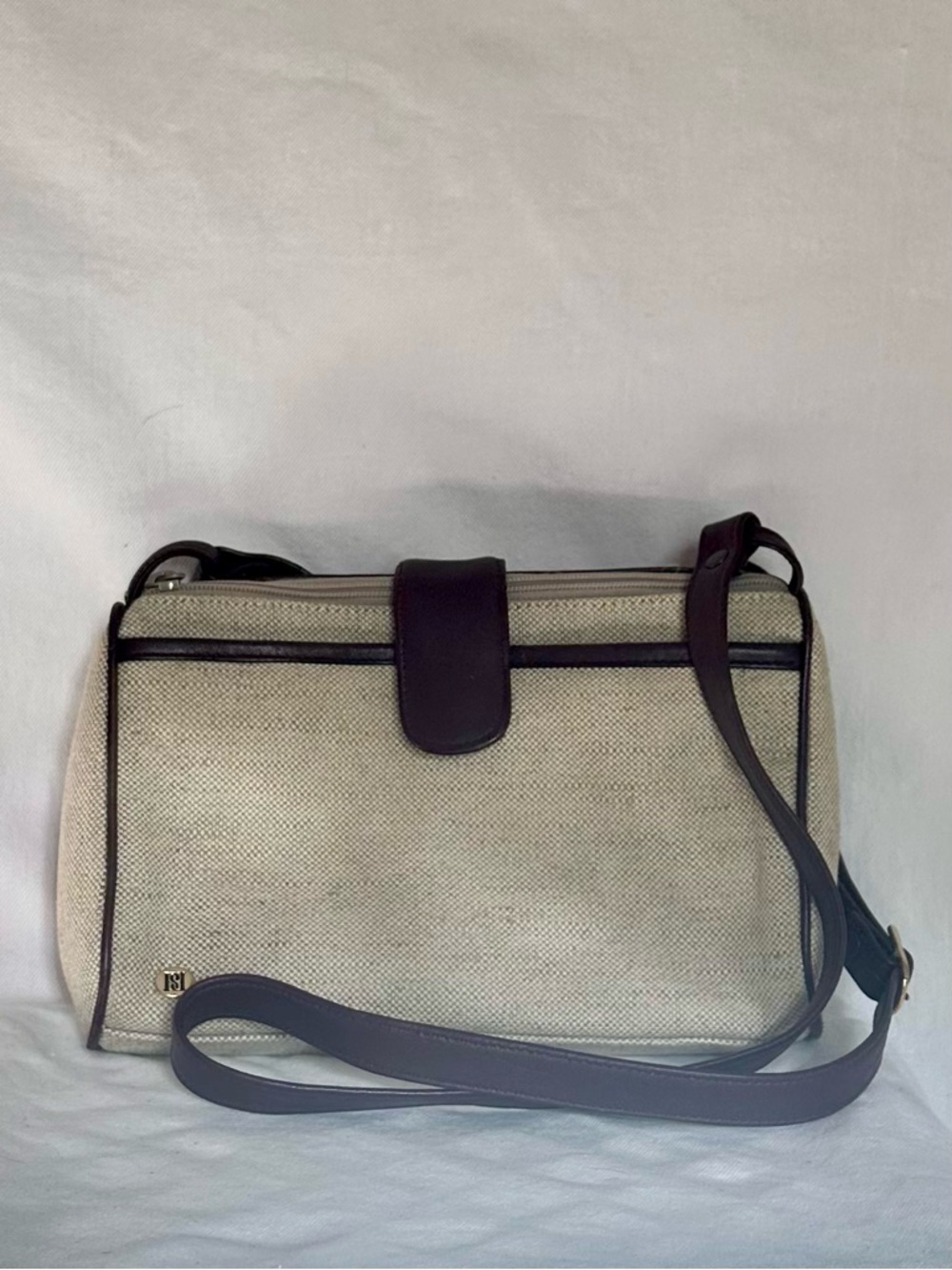 Vintage Borelli Canvas & Leather Triple Compartment Crossbody Bag